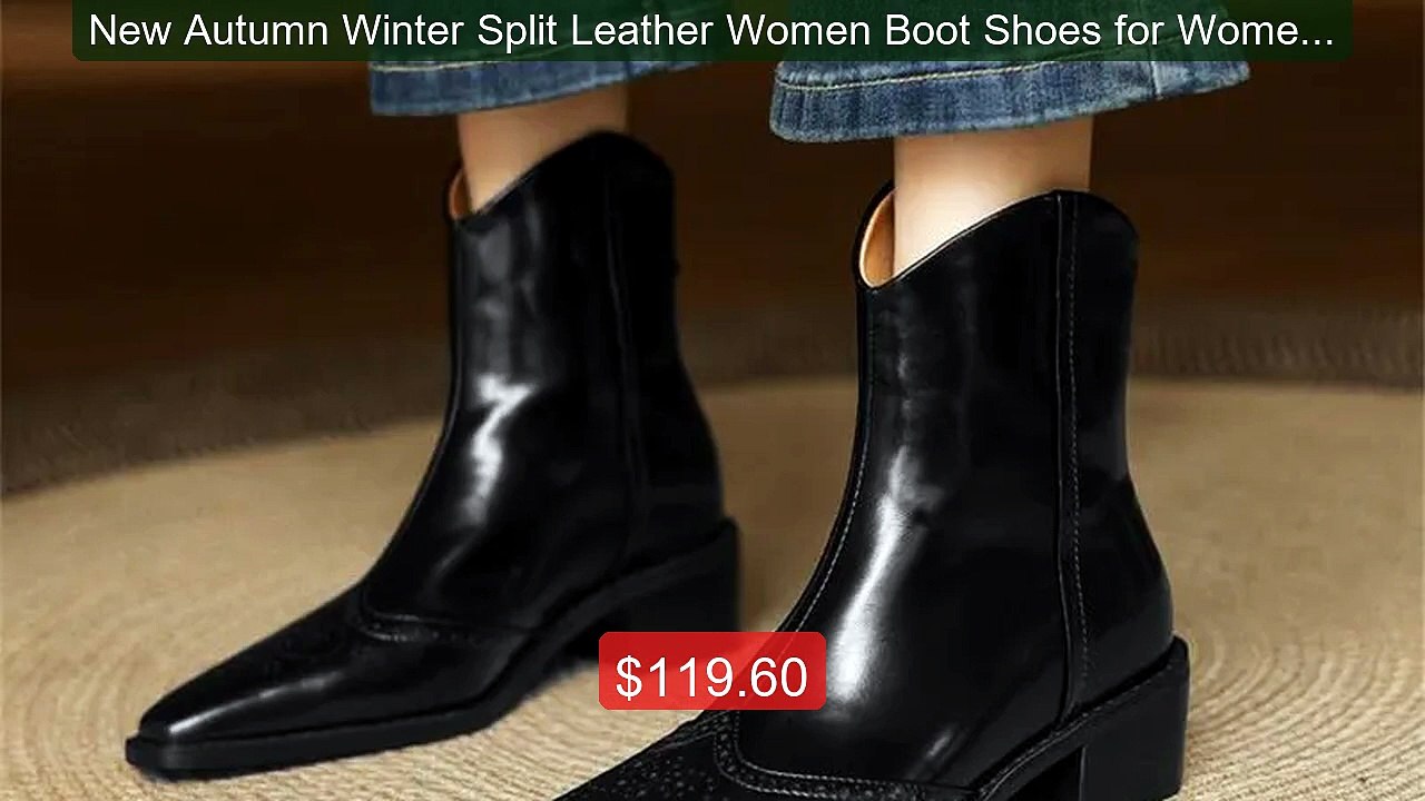 New Autumn Winter Split Leather Women Boot Shoes for Women Square ... -- Best Deal 2026 | Shop Now!
