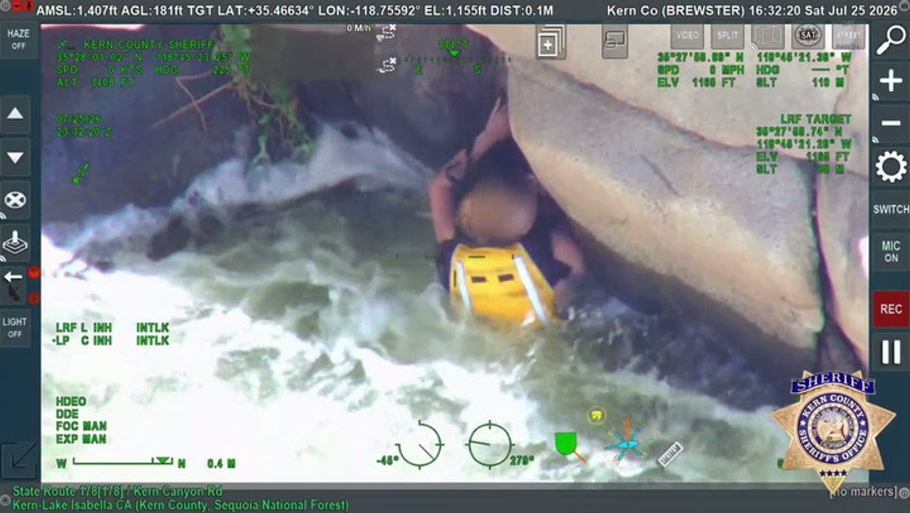 Dramatic rescue after woman found clinging to underside of cliff amid raging torrents of California river