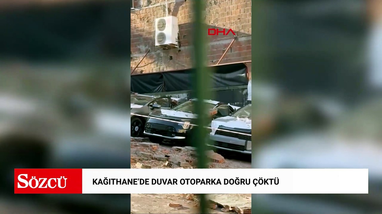 Kağıthane’de duvar otoparka doğru çöktü
