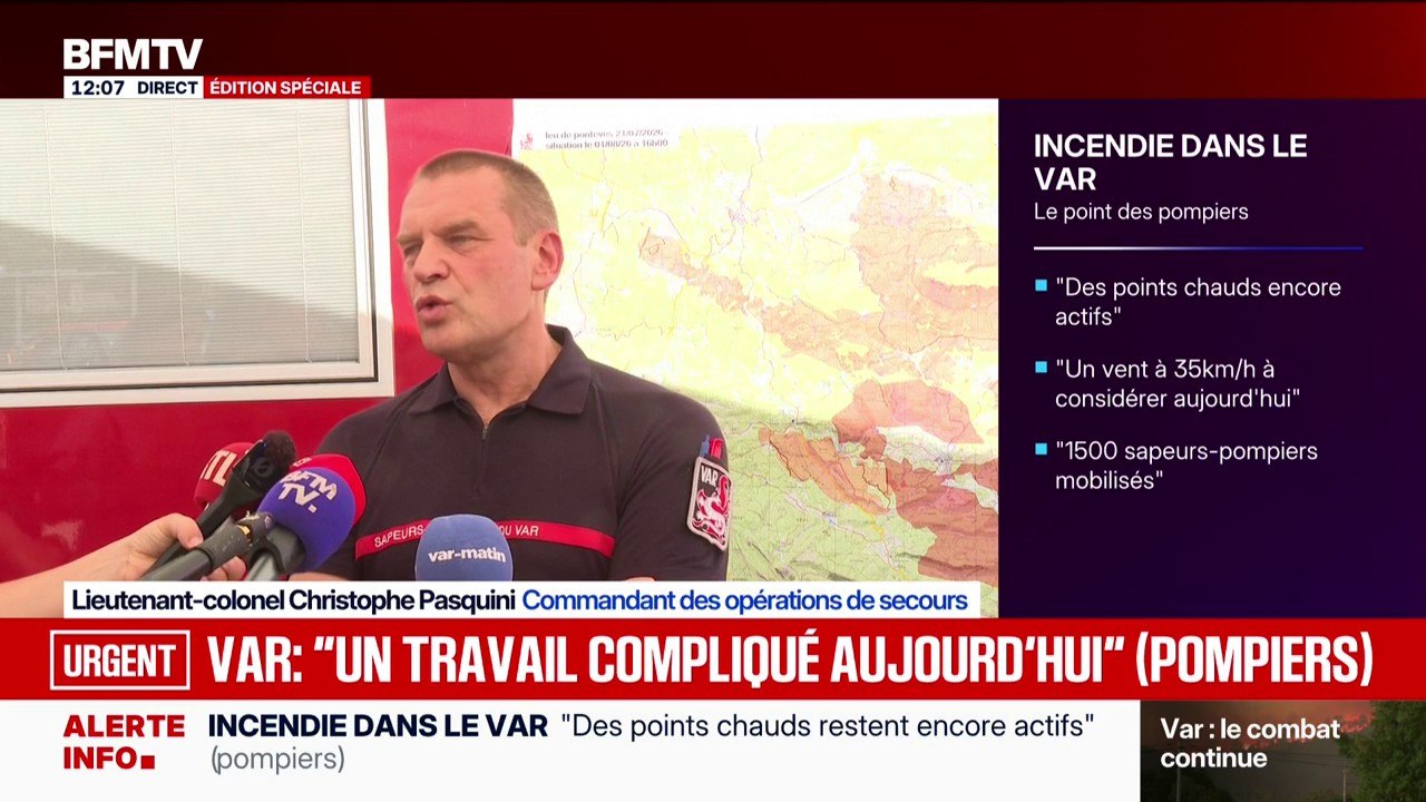 Incendie dans le Var: "Les vents, variants de jour en jour, nous limitent dans les actions de fond que nous pourrions réaliser", explique le commandant des opérations de secours