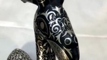 Handmade Damascene Gazelle Sculpture – Silver Inlay Metal Antelope Statue, Luxury Artisan Decor from Meknes1
