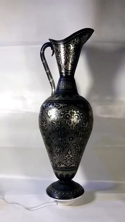 Handmade Moroccan Damascene Pitcher Vase – Silver Inlay Metal Ewer, Luxury Decorative Jug, Artisan Home Decor from Meknes7