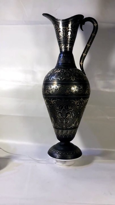 Handmade Moroccan Damascene Pitcher Vase – Silver Inlay Metal Ewer, Luxury Decorative Jug, Artisan Home Decor from Meknes1