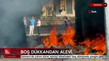Samsun'da yıkımı süren sanayi sitesindeki boş dükkanda yangın çıktı