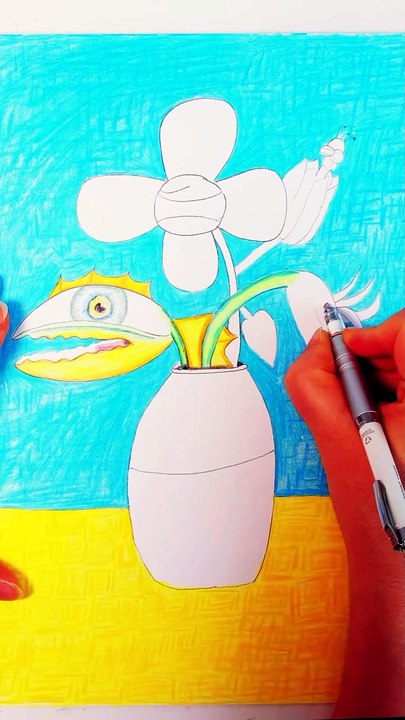 Pure Relaxation: Drawing a depressed paradise plant in a vase like Van Gough with Colored Pencils 🎨✨