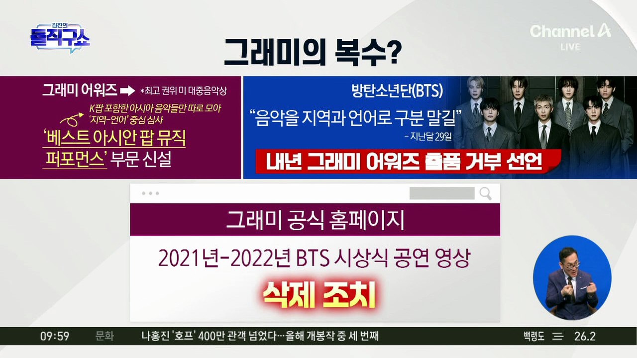 [핫피플]그래미의 ‘BTS 보복 논란’…보이콧 후 무대 영상 삭제