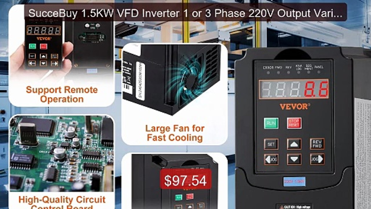 SucceBuy 1.5KW VFD Inverter 1 or 3 Phase 220V O...