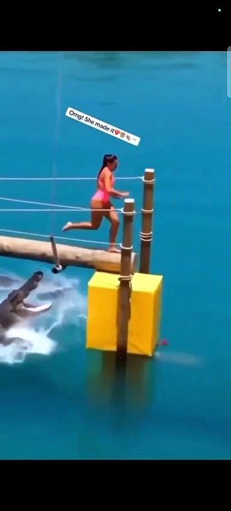 She actually crossed a river full of crocodiles! 🐊😱-848p
