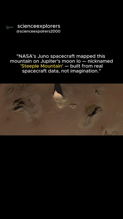 NASA's Juno spacecraft just mapped a real mountain on one of the most violent worlds in our solar system. ⛰️🌋 Built from real spacecraft data, this animation shows a peak on Jupiter's moon Io — nicknamed "Steeple Mountain" by the mission team. Io is home