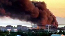 Massive Fire on Railway Bridge Oak Street Bridge in Richmond, British Columbia