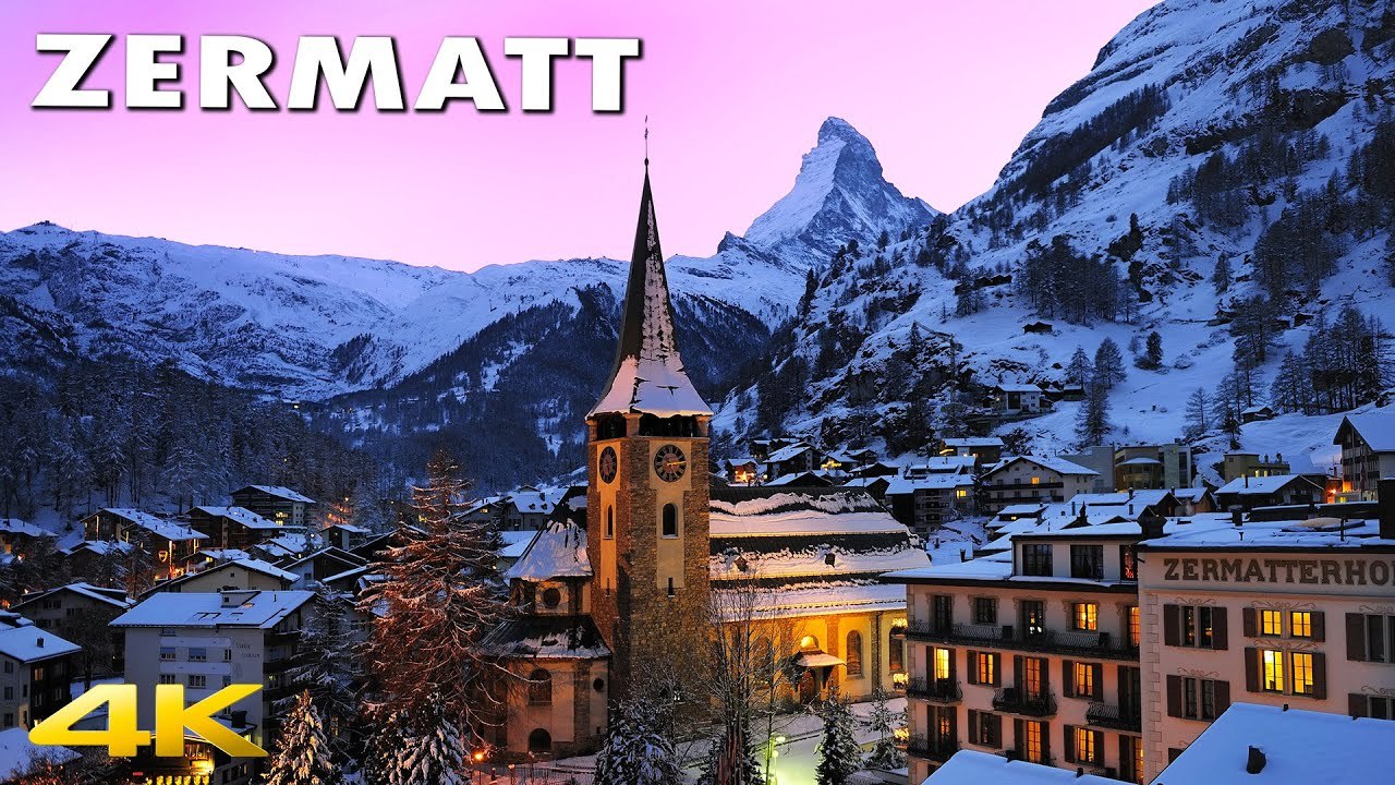 Zermatt 🇨🇭 A Beautiful River Walk With Snowy Buildings in The Swiss Alps Switzerland 4K 60p