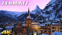 Zermatt 🇨🇭 A Beautiful River Walk With Snowy Buildings in The Swiss Alps Switzerland 4K 60p