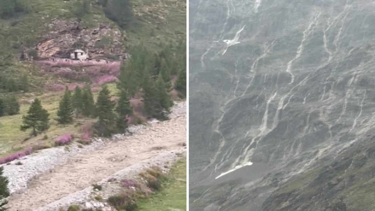 Cervinia, il torrente esonda e dalla montagna scende un muro d'acqua: il video del nubifragio