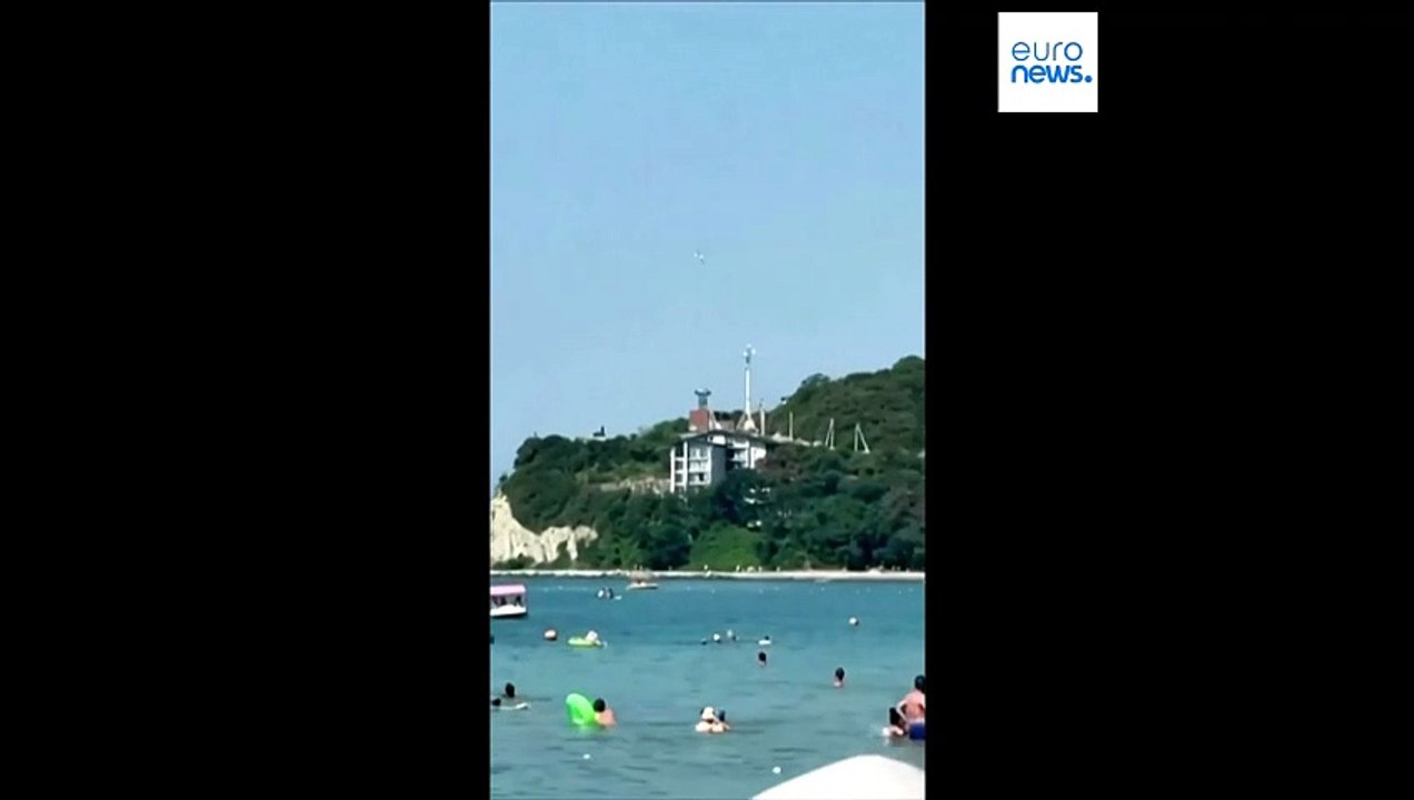 Moment drone strikes Russian Black Sea beach resort