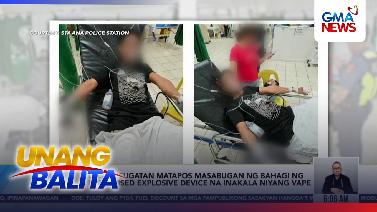 Lalaki, sugatan matapos masabugan ng bahagi ng improvised explosive device na inakala niyang vape | Unang Balita