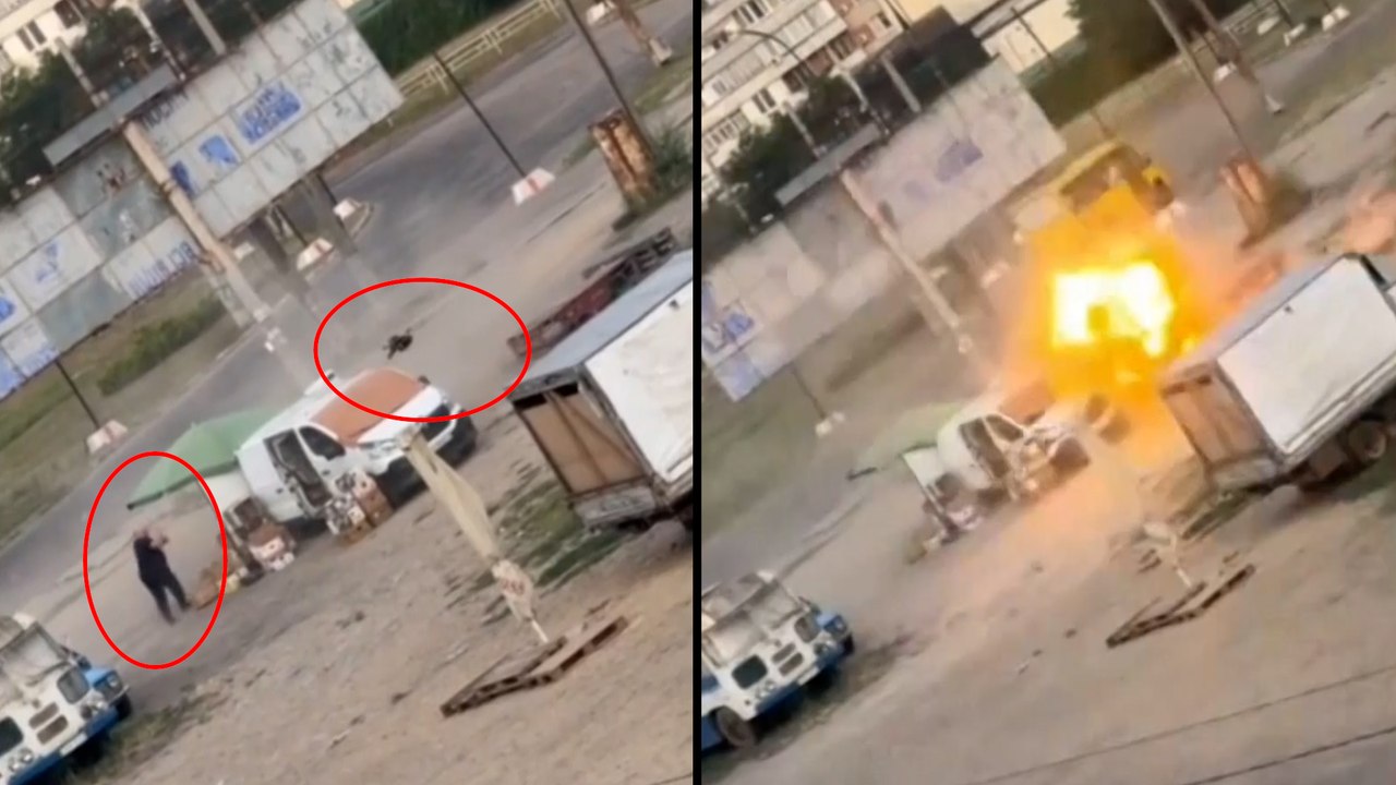  Un dron ruso suicida persigue a un vendedor de fruta y explota sobre él