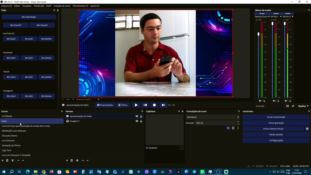 Apresentação de slides no OBS studio