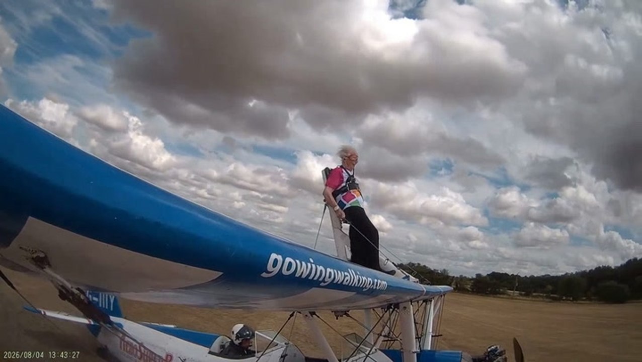 British grandmother becomes oldest female wing walker - just a year after suffering a stroke