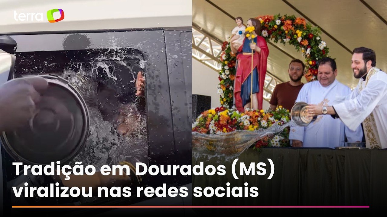 ‘Caminhão-pipa de bençãos’: padre viraliza ao abençoar fiéis com baldes de água benta em MS