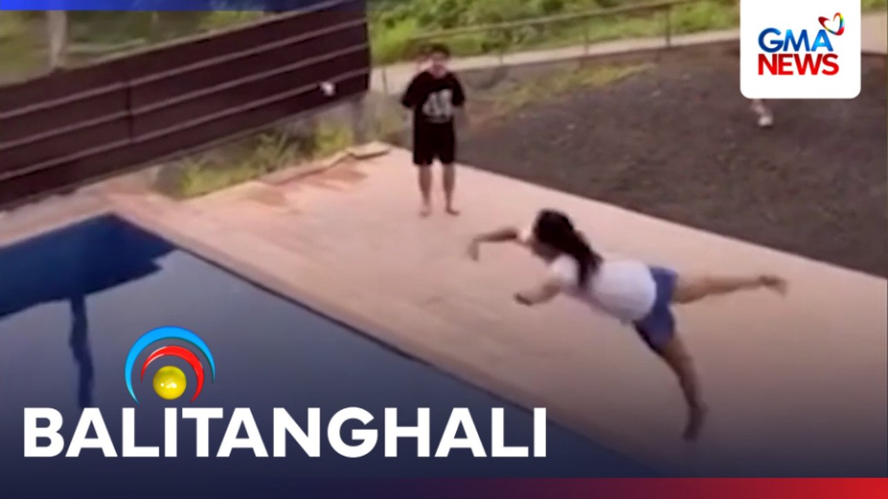 Badminton player, kuwelang nag-dive sa swimming pool para iligtas ang shuttlecock | Balitanghali