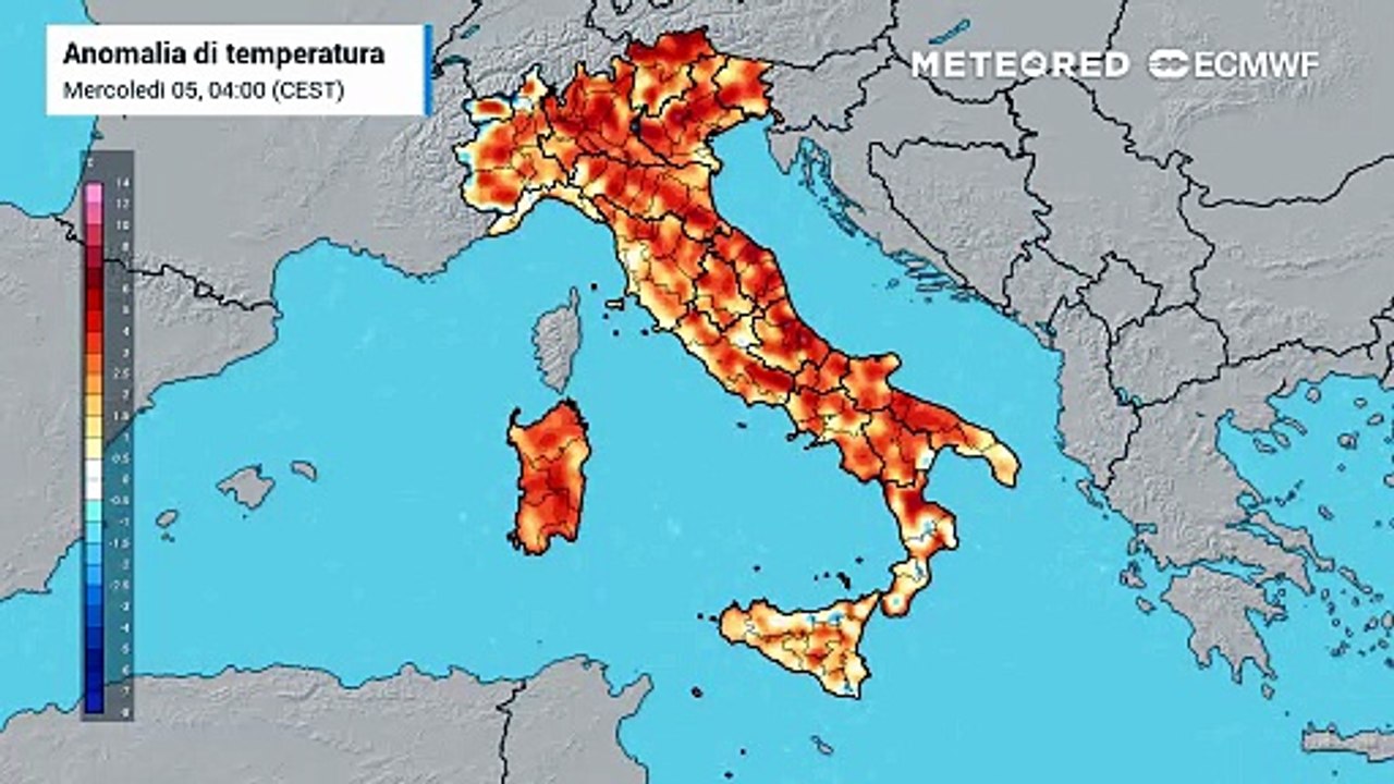 Mercoledì 5 agosto 2026, anomalia termica