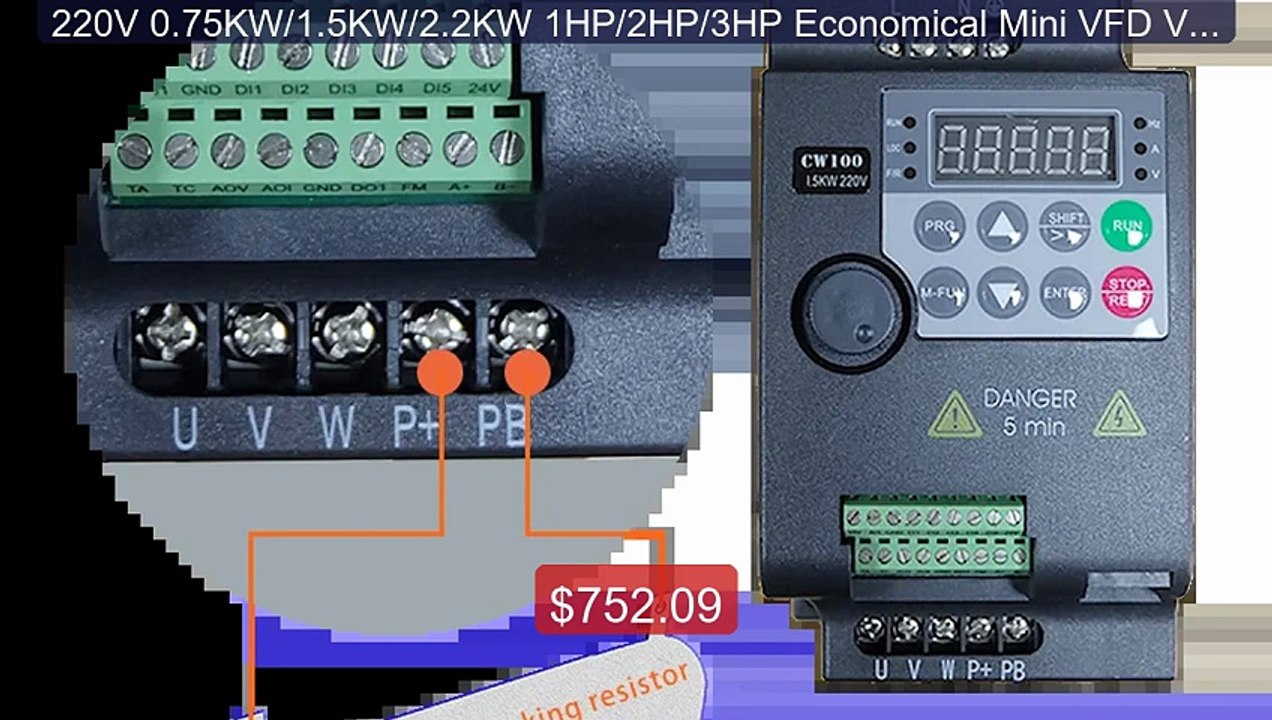 220V 0.75KW/1.5KW/2.2KW 1HP/2HP/3HP Economical Mini VFD Variab ...