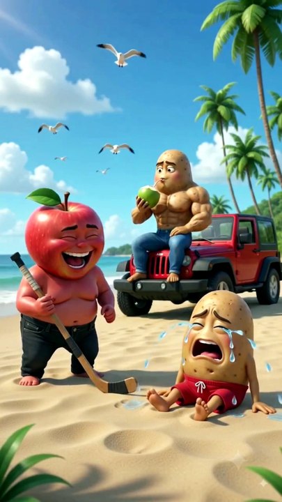 Fruit vs Vegetable Beach Battle! 🍎 vs 🥔 Funny 3D Animation