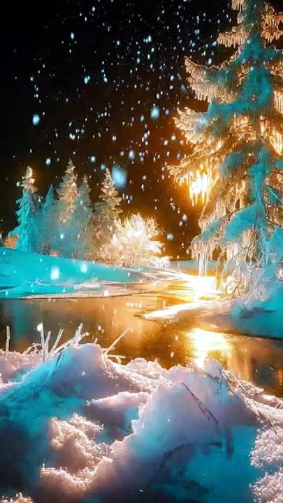 Where Snow Glows Like Gold ❄️✨ #dreamscapenature #surrealnature #winterdream #shorts⁠
