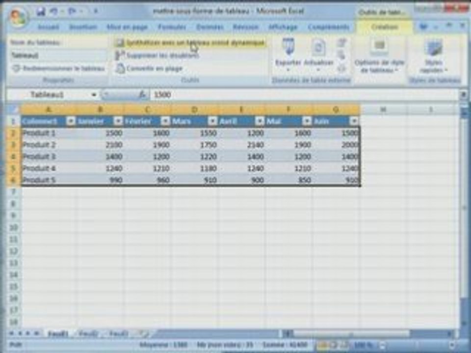 Mettre sous forme de tableau avec Excel 2007
