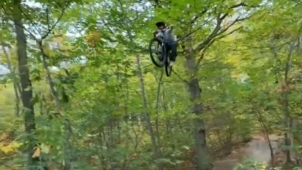 Bike Rider Clears A Jump But Falls After Touchdown