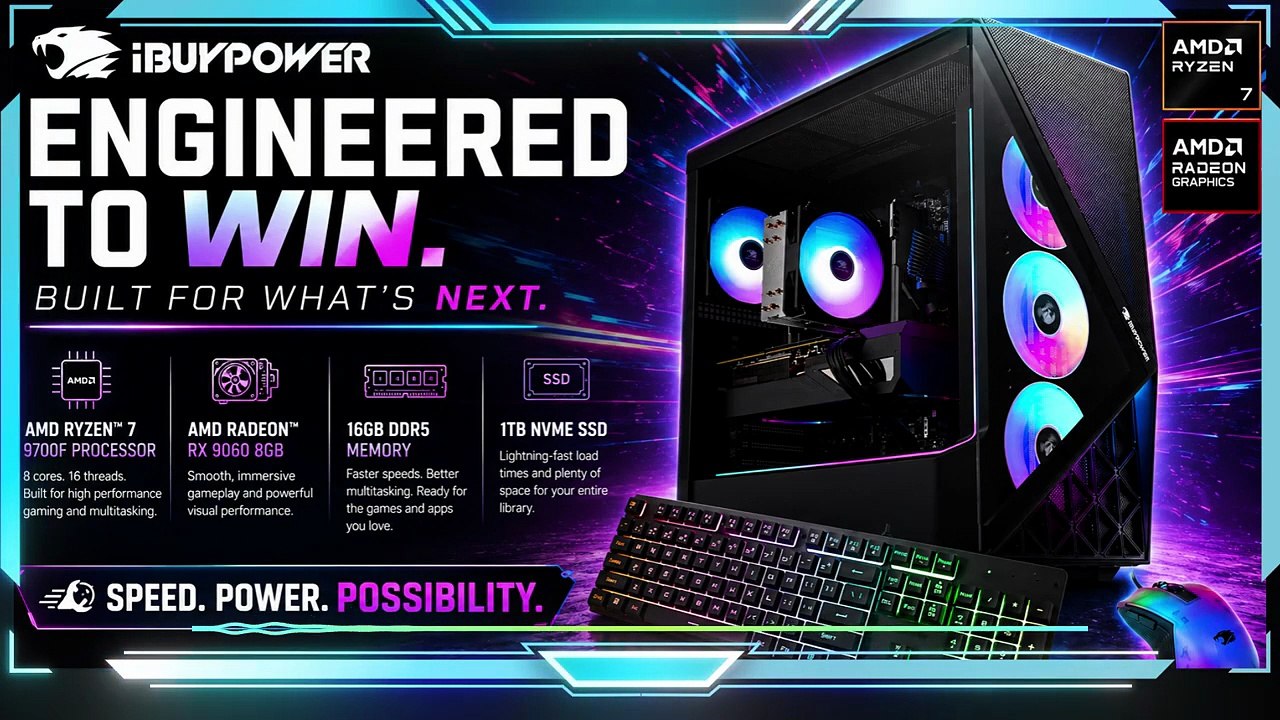iBUYPOWER Gaming PC with Ryzen 7 9700F & RX 9060 8GB — Built for What’s Next