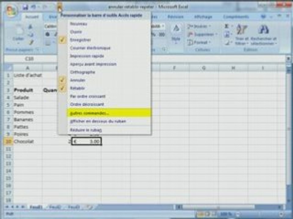 Annuler rétablir et répéter sous Excel 2007