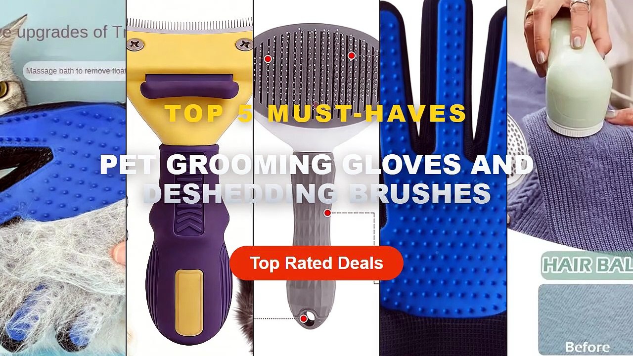 Amazing Pet Grooming Gloves And Deshedding Brus...