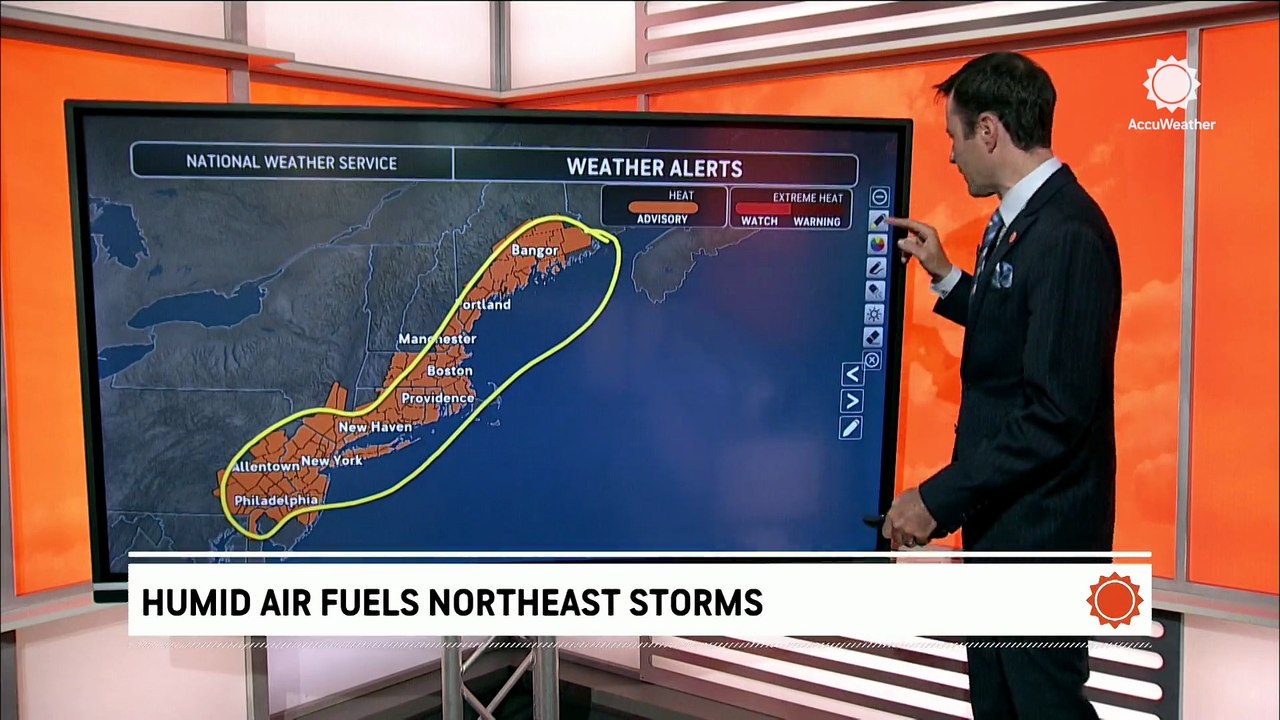 Humid air fuels scattered storms throughout the Northeast