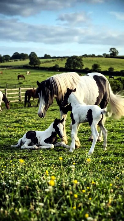 Gypsy Vanner Mother Horse 🥰 Beautiful Foal ❤️ Loving Moment