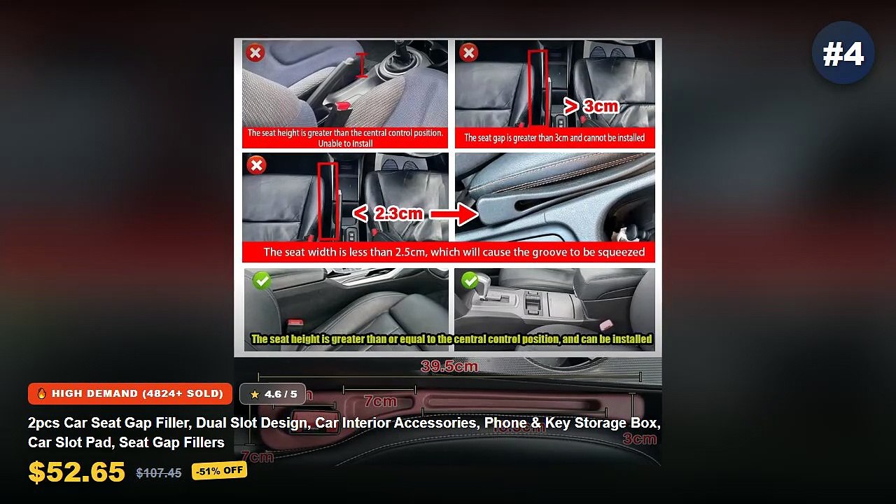 Top 5 Best Car Seat Gap Fillers For Phones And Keys (Must Have!) - 2pcs Car Seat Gap Filler, Dual Slot Design, Car Inter...