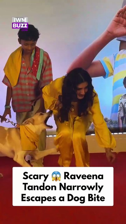 Unexpected moment Raveena Tandon faces a close call with a dog