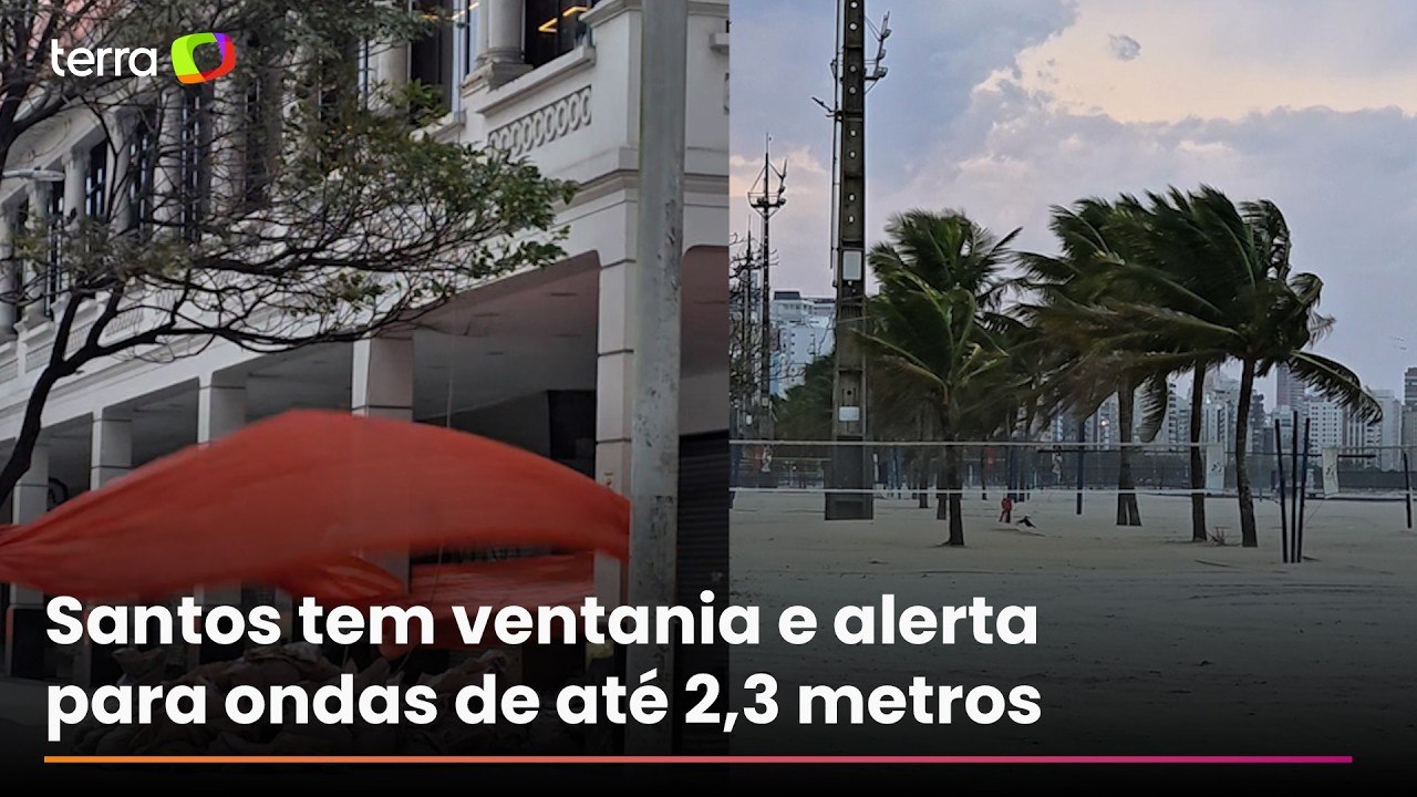 Ventos fortes atingem Santos e Defesa Civil alerta para ressaca e mar agitado