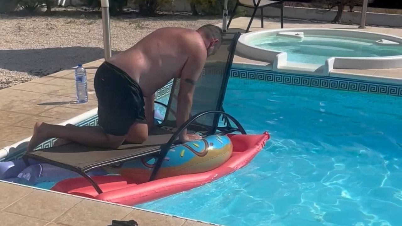 Man Plummets Into Pool After Chair on Float Collapses