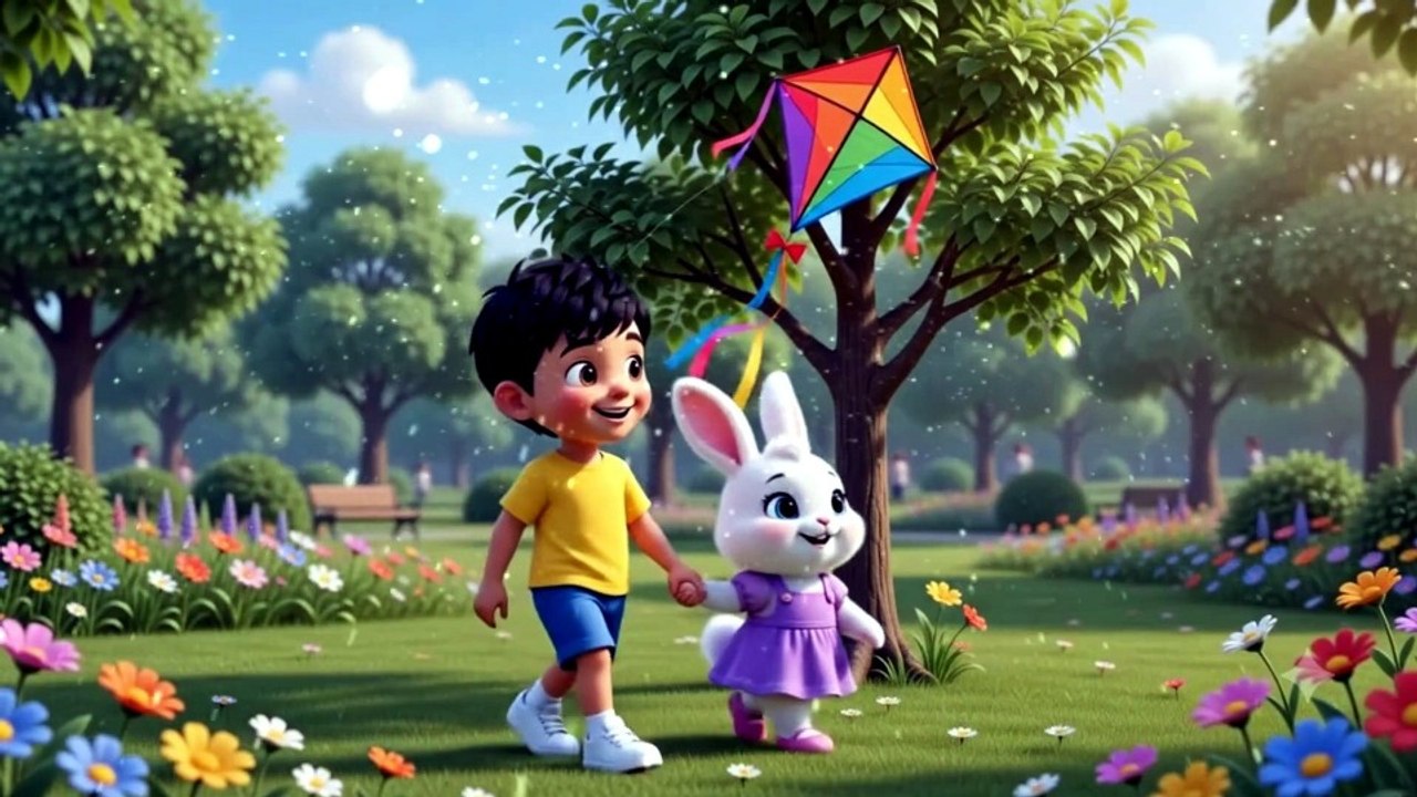 Cute Bunny & Boy Friendship Story 🐰❤️ |Kids Cartoon Short # best Friends Save the Kite! ❤️#shorts