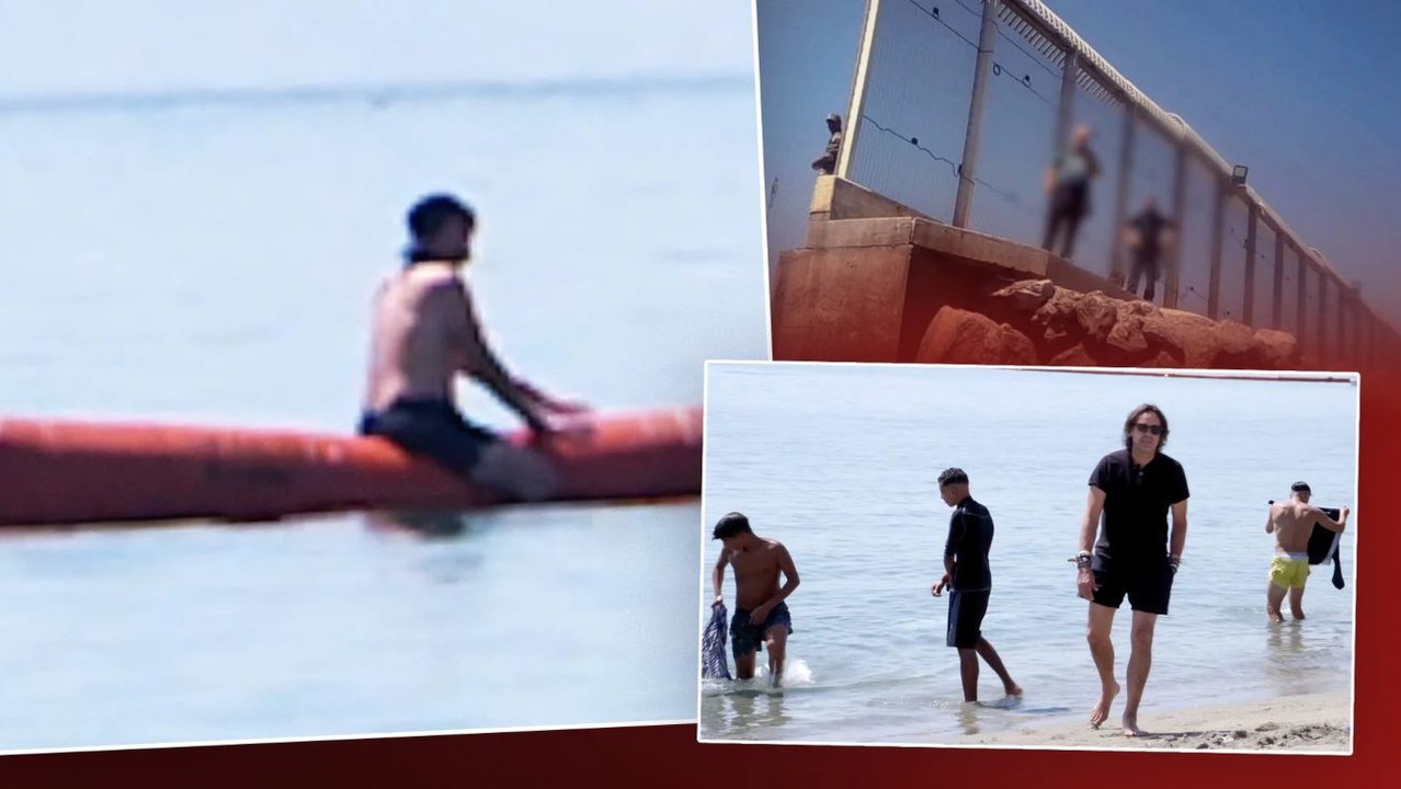 El reportero Cake Minuesa salta a nado las ridículas boyas 'disuasorias' de Sánchez y Marlaska en Ceuta: ya se están desinflando