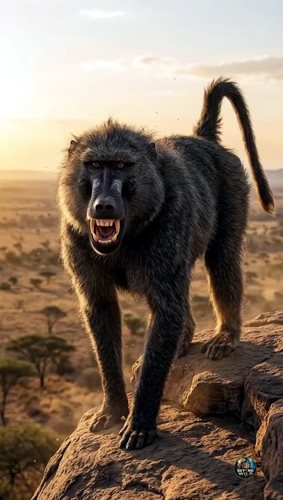 🐒🦁⚡ This baboon doesn't always run from danger.