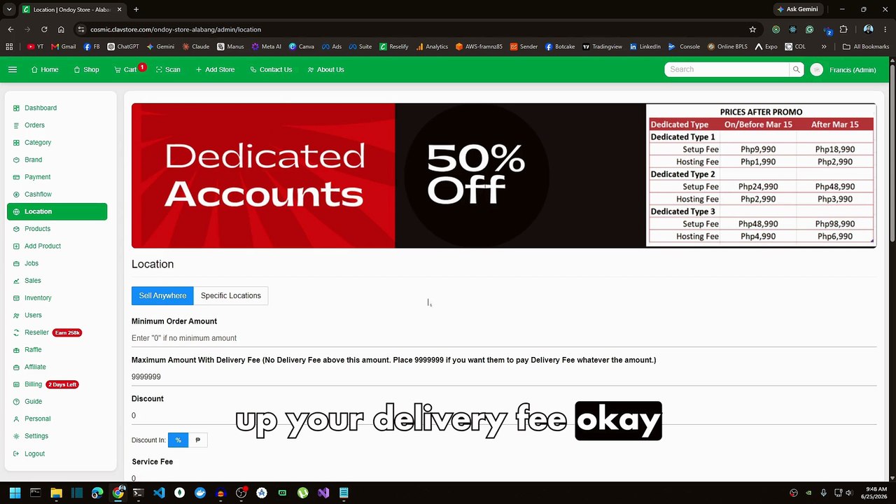 Step 3. Place Delivery Fees