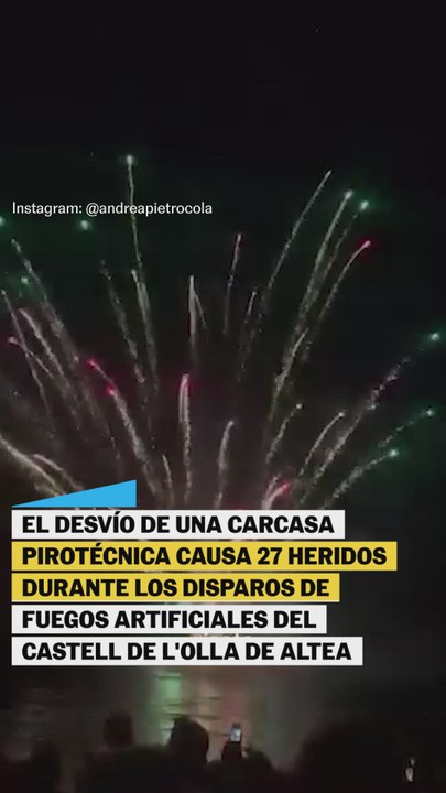 Las imágenes del desvío de una carcasa pirotécnica durante los fuegos artificiales en Altea