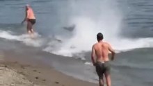 Un pez de grandes dimensiones persigue a una bañista en Marbella