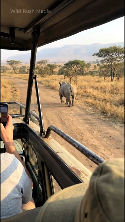 He stopped… looked back… and the whole safari vehicle went silent. 🦏😳