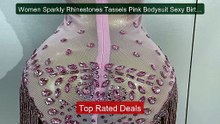 Women Sparkly Rhinestones Tassels Pink Bodysuit Sexy Birthday... -- Amazing Value 2026 | Must Have!