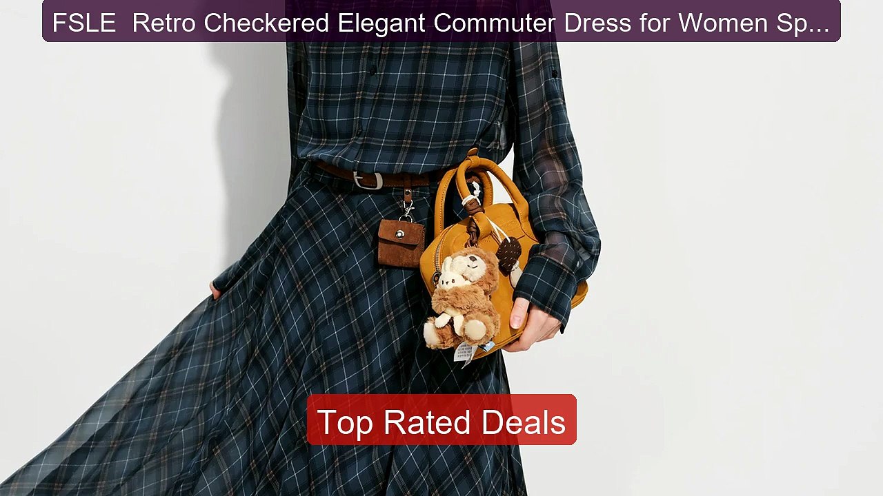 FSLE  Retro Checkered Elegant Commuter Dress for Women Spring ... -- Best Buy 2026 | Great Quality!