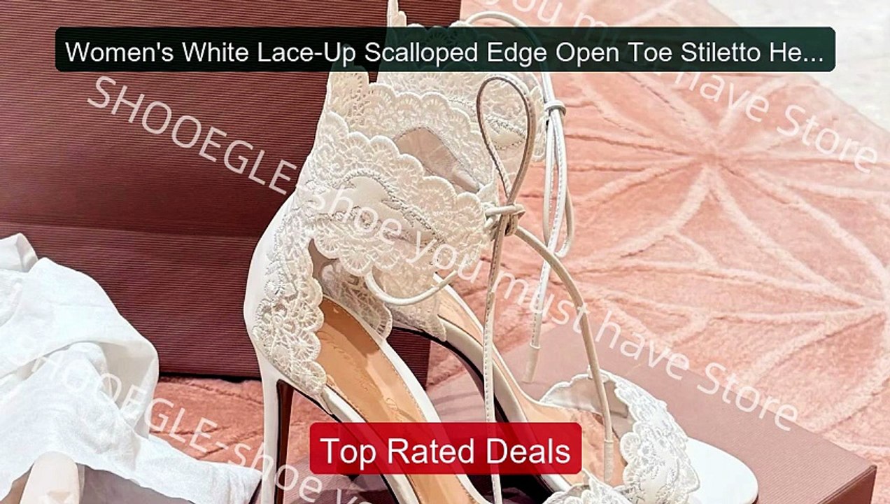 Women's White Lace-Up Scalloped Edge Open Toe Stiletto Heel Weddin... -- Best Deal 2026 | Shop Now!