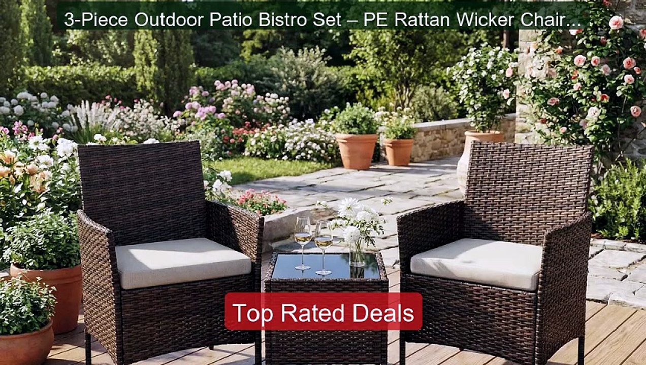 3-Piece Outdoor Patio Bistro Set – PE Rattan Wi...
